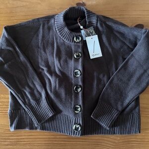 Quince, 100% Organic Cotton, Cropped Cardigan, Heather Brown, Women's XS